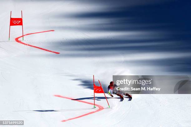 Mikaela Shiffrin of Team United States skis during the Mixed Team Parallel Small Final on on day 16 of the Beijing 2022 Winter Olympic Games at...