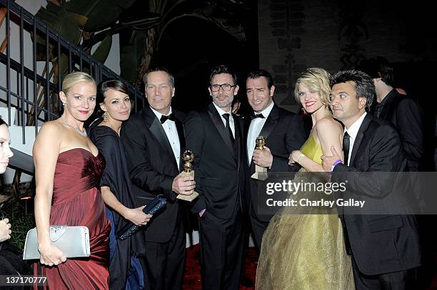 Actresses Penelope Ann Miller and Berenice Bejo, guest, director Michel Hazanavicius, actors Jean Dujardin and Missi Pyle, and producer Thomas...