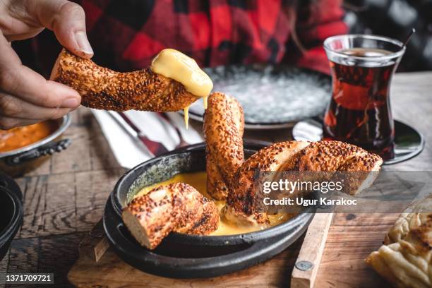 turkish traditional breakfast - turkish bagel stock pictures, royalty-free photos & images