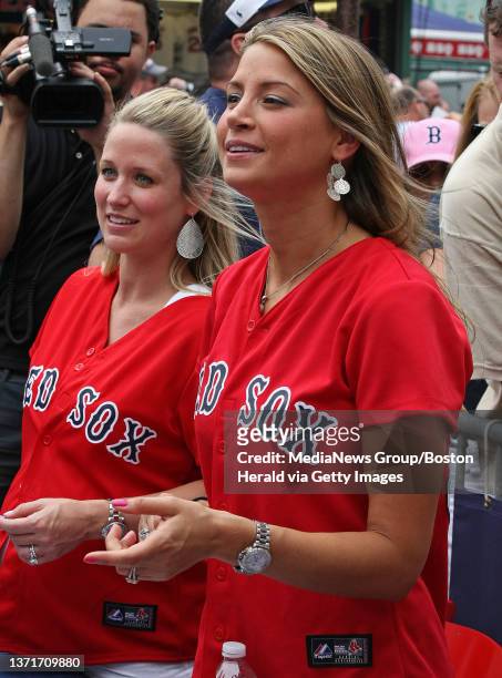 Boston, MA  Red Sox wives Holly Beckett and Jason Varitek's fiancee Catherine Panagiotopoulos right, were on hand to collect canned food and...