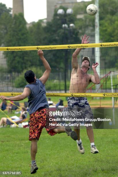 Aug. 9, 2003--Aug. 9, 2003--Brighton, MA. Mayor's Cup Volleyball--Al Avestruz of Arlington and Chuck Schliker of Lester, MA. Compete during...