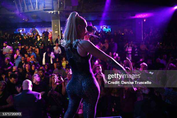 Iggy Azalea performs at LIGHT Nightclub at Mandalay Bay Resort and Casino on February 19, 2022 in Las Vegas, Nevada.