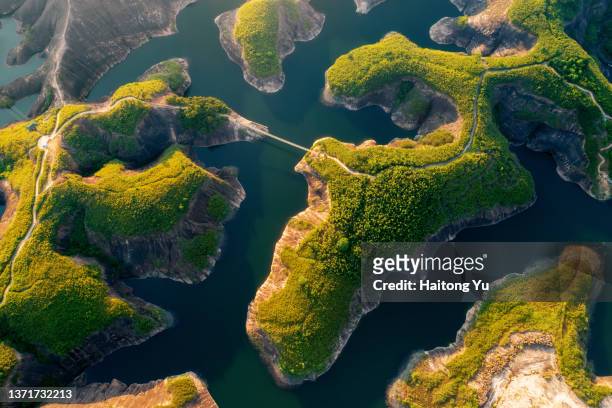 aerial image of danxia landform in gaoyiling, hunan, china - hunan province stock pictures, royalty-free photos & images