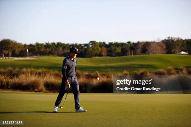 Robert Allenby from Australia on the practice putting green before the final round of the Chubb Classic at Tiburon Golf Club on February 20, 2022 in...