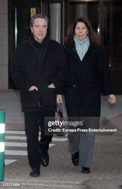 Inaki Gabilondo and Lola Carretero attend the funeral chapel for Ramon Rato at Tres Cantos Chapel on January 15, 2012 in Madrid, Spain. Ramon Rato is...