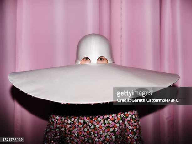 Model backstage at the Richard Quinn show during London Fashion Week February 2022 on February 19, 2022 in London, England.