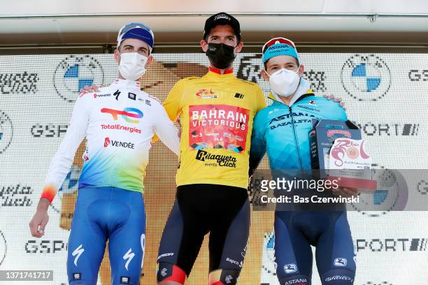 Cristian Rodríguez of Spain and Team Total Energies on second place, stage winner Wouter Poels of Netherlands and Team Bahrain Victorious yellow...