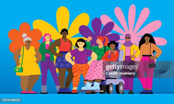illustrazioni stock, clip art, cartoni animati e icone di tendenza di gruppo per la giornata internazionale della donna - girl power