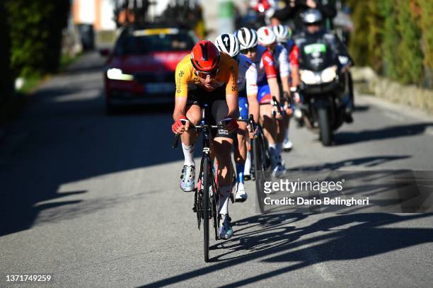 Tim Wellens of Belgium and Team Lotto Soudal Yellow Leader Jersey competes during the 54th Tour Des Alpes Maritimes Et Du Var - Stage 3 a 112,6km...