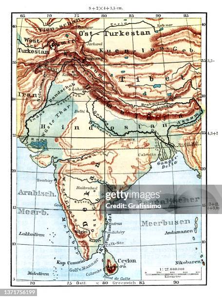 map of india 1889 - books border stock illustrations