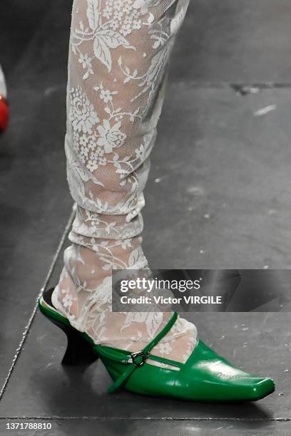 Model walks the runway during the NEWGEN Yuhan Wang Ready to Wear Fall/Winter 2022-2023 fashion show as part of the London Fashion Week on February...