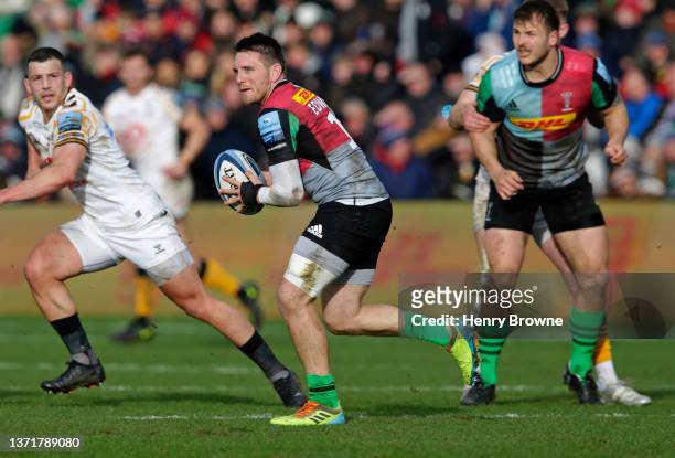 Will Edwards of Harlequins in action during the Gallagher Premiership Rugby match between Harlequins and Wasps at Twickenham Stoop on February 19,...