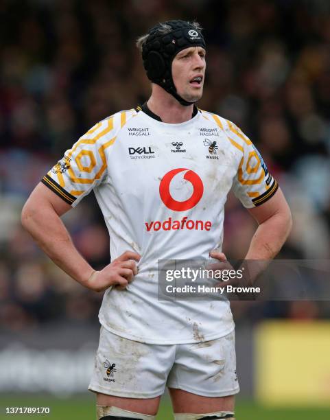 James Gaskell of Wasps during the Gallagher Premiership Rugby match between Harlequins and Wasps at Twickenham Stoop on February 19, 2022 in London,...