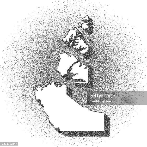 stippled northwest territories map - stippling art - dotwork - dotted style - yellowknife stock illustrations