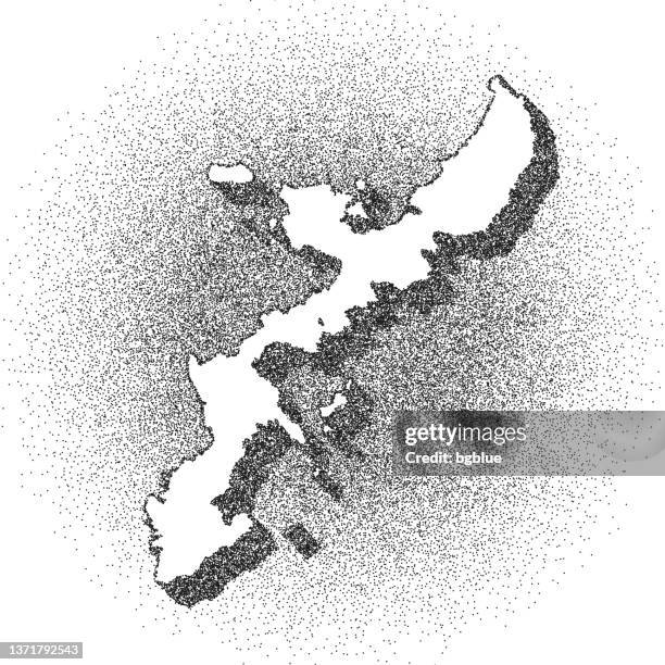 stippled okinawa island map - stippling art - dotwork - dotted style - okinawa prefecture stock illustrations