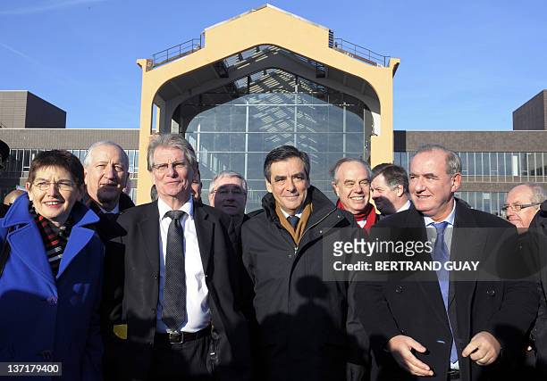 French Prime minister Francois Fillon visits the project of the "Cité du Cinéma" with Seine-Saint-Denis deputy Patrick Braouzec , Saint-Ouen mayor...