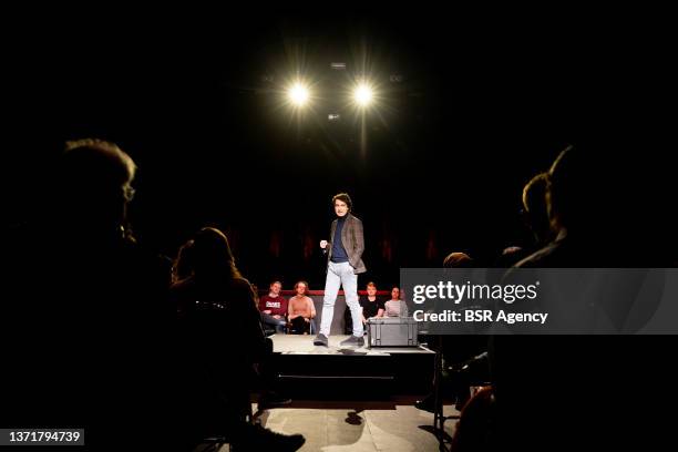 GroenLinks party leader Jesse Klaver is seen on stage in Het Paard speaking to a crowd during the kick-off of the campaign for the municipal...