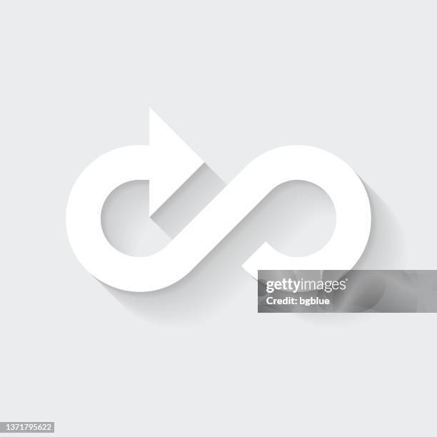 bildbanksillustrationer, clip art samt tecknat material och ikoner med infinite direction arrow. icon with long shadow on blank background - flat design - evighet