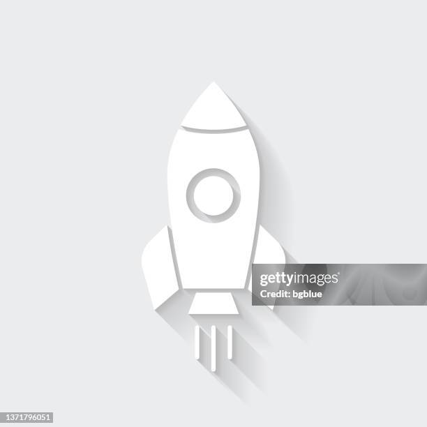 ilustrações de stock, clip art, desenhos animados e ícones de rocket. icon with long shadow on blank background - flat design - foguetão