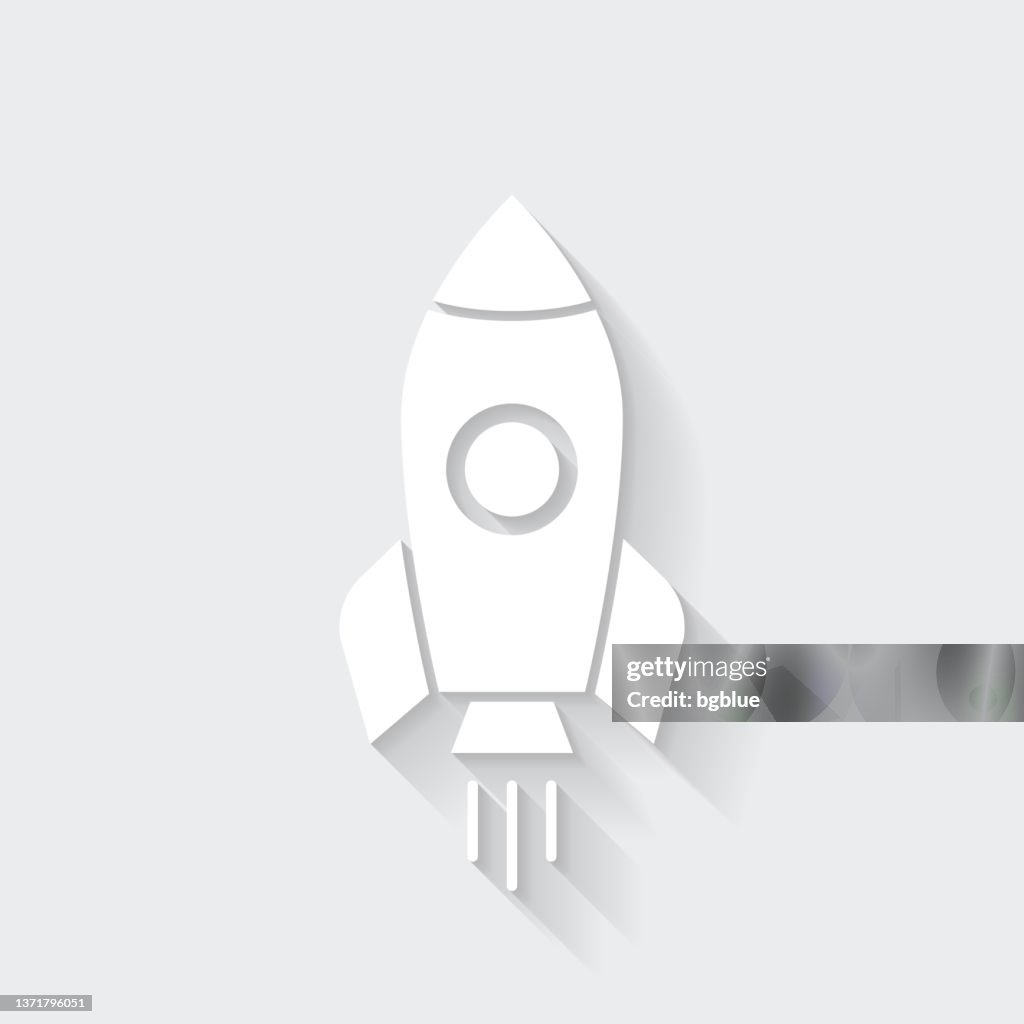 Rocket. Icon with long shadow on blank background - Flat Design