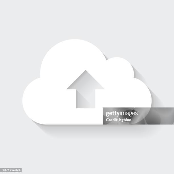 cloud upload. icon with long shadow on blank background - flat design - cloud backup stock illustrations