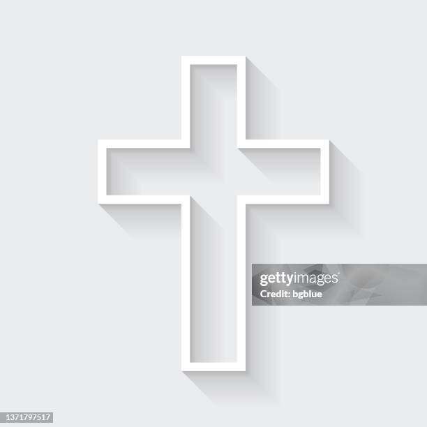 stockillustraties, clipart, cartoons en iconen met religion cross. icon with long shadow on blank background - flat design - religieus kruis
