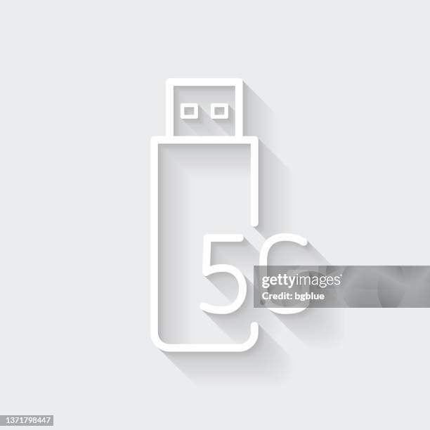 5g usb modem. icon with long shadow on blank background - flat design - modem 3d stock illustrations