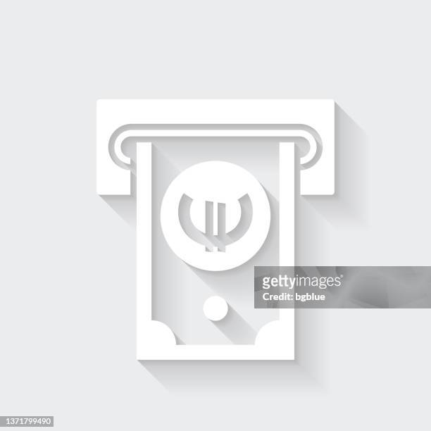 euro withdrawal. icon with long shadow on blank background - flat design - removing stock illustrations