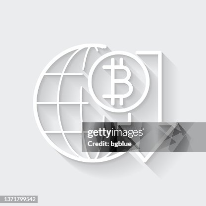 Bitcoin rate decrease. Icon with long shadow on blank background - Flat Design Bitcoin rate decrease. Icon with long shadow on blank background - Flat Design