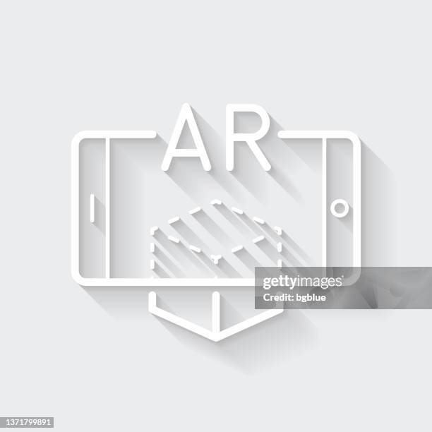 ar augmented reality with smartphone. icon with long shadow on blank background - flat design - augmented reality tablet stock illustrations