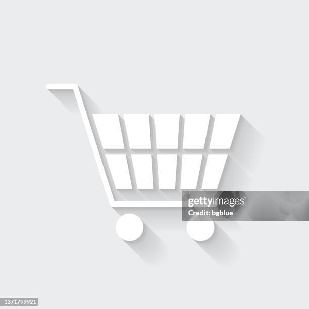 ilustrações, clipart, desenhos animados e ícones de carrinho de supermercado. ícone com sombra longa em fundo em branco - design plano - shopping cart