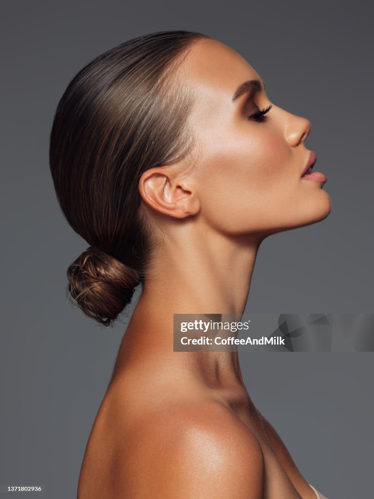 Beautiful emotional woman with perfect make-up