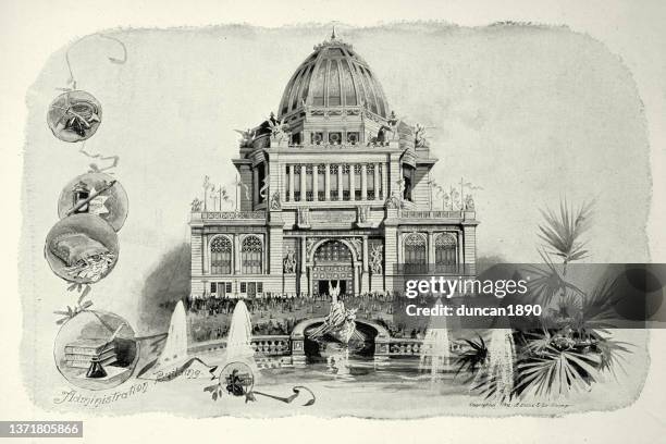 amerikanische architektur, verwaltungsgebäude der weltausstellung in chicago, 1893, 19. jahrhundert - chicago worlds fair stock-grafiken, -clipart, -cartoons und -symbole