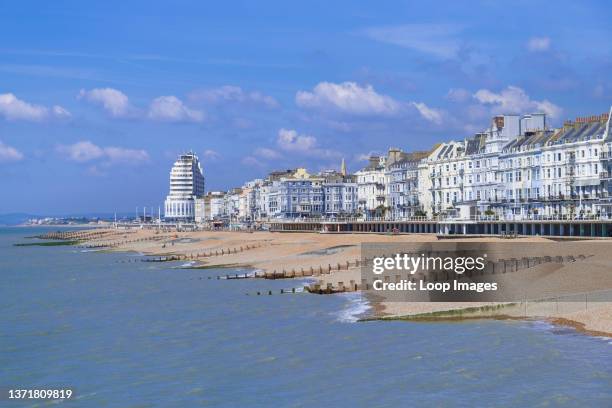 View of Hastings with its double decker promenade.