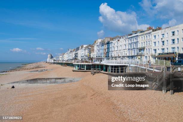 View of Hastings with its double decker promenade.