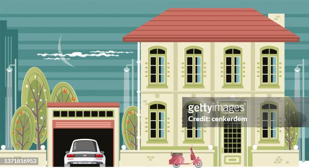 house garage - villa stock illustrations
