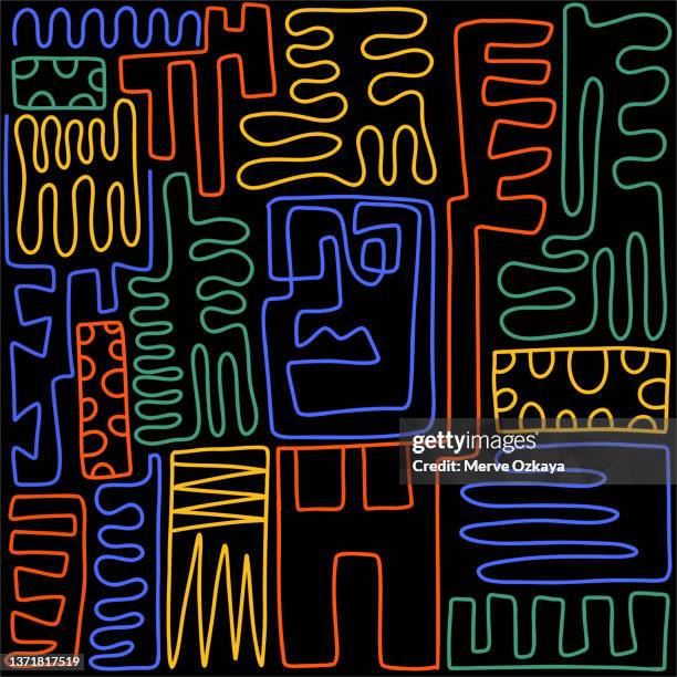 hand drawn seamless colorful abstract line pattern - funky texture stock illustrations