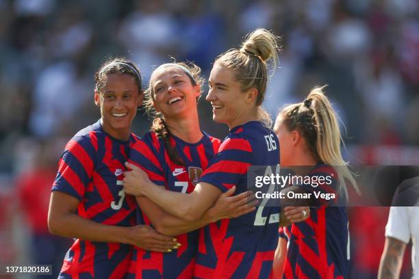 Ashley Hatch of United States celebrates with her teammantes after scores 4th goal for her team during a match between New Zealand and United States...