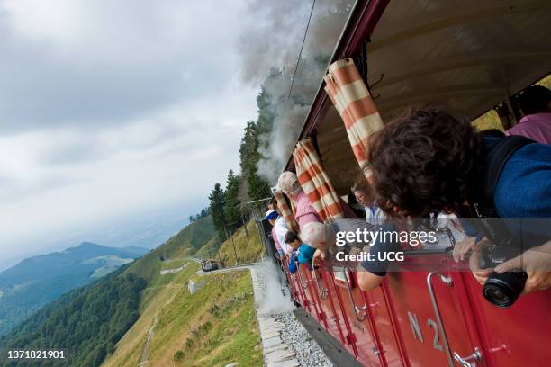 Switzerland. Canton Ticino. Monte Generoso. Railway. Steam train.