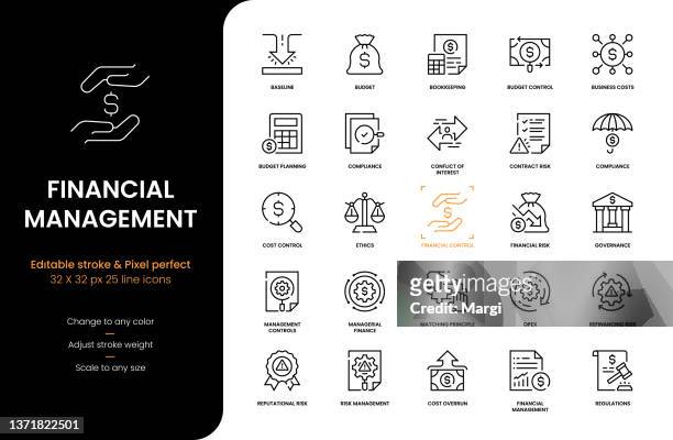 stockillustraties, clipart, cartoons en iconen met financial management line icons - control