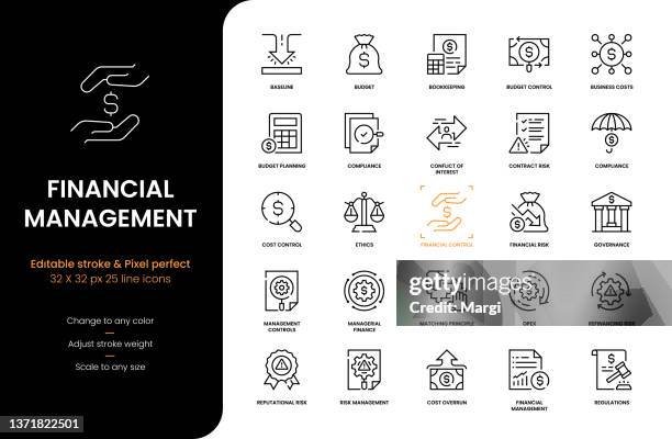 bildbanksillustrationer, clip art samt tecknat material och ikoner med financial management line icons - command and control