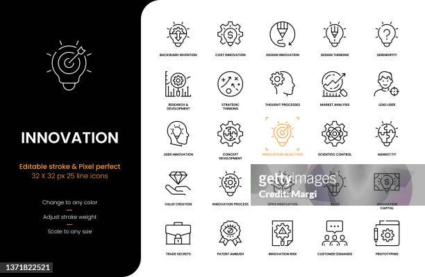 stockillustraties, clipart, cartoons en iconen met innovation line icons - vooruitgang