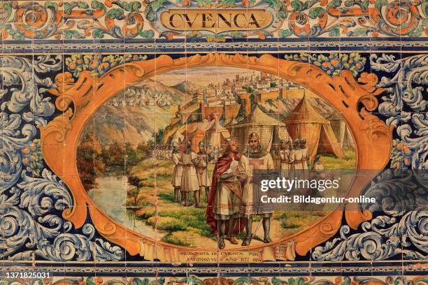 The Plaza de Espana, Spain Square, a plaza located in the Parque de Mar? A Luisa, Maria Luisa Park, in Seville, Spain, Andalusia, Ornaments from...