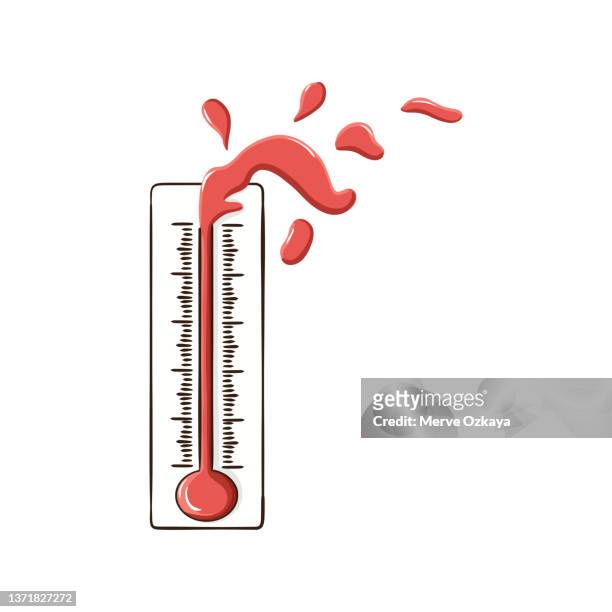 hand drawn thermometer pointing at climate problem - gauge stock illustrations
