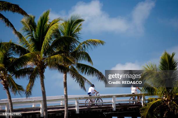 Florida. Marathon key. The seven-mile bridge ends at pigeon key.