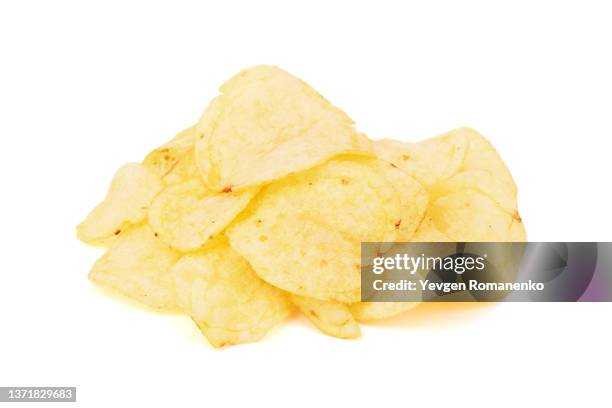 potato chips on white background - salted stock pictures, royalty-free photos & images