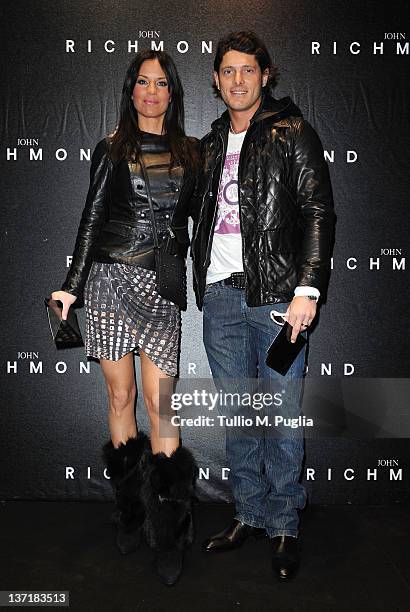 Antonella Mosetti and Aldo Montano arrive at John Richmond fashion show as part of Milan Fashion Week Menswear Autumn/Winter 2012 on January 16, 2012...