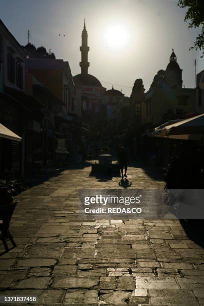 Socrates street at sunset, Old town, Rhodes, Dodecanese, Twelve Islands, Greece, Europe.