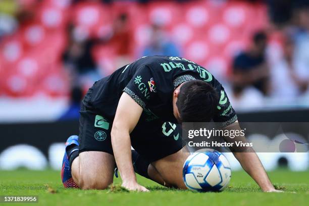 Jorge Mere of America reacts during the 6th round match between America and Pachuca as part of the Torneo Grita Mexico C22 Liga MX at Azteca Stadium...