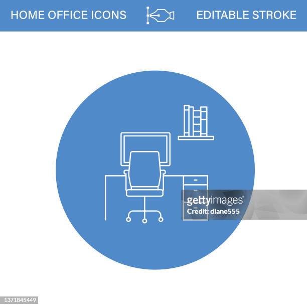home-office-liniensymbol auf einem blauen kreis mit transparentem hintergrund - voip stock-grafiken, -clipart, -cartoons und -symbole